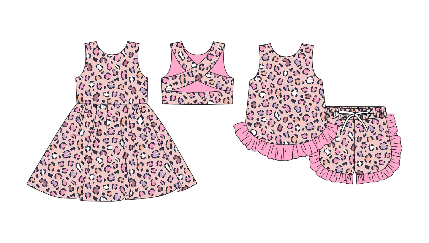 25.11.25 custom each style moq 5 eta 6-8week Sibling Sister leopard baby short sleeve shorts sets and dress match design