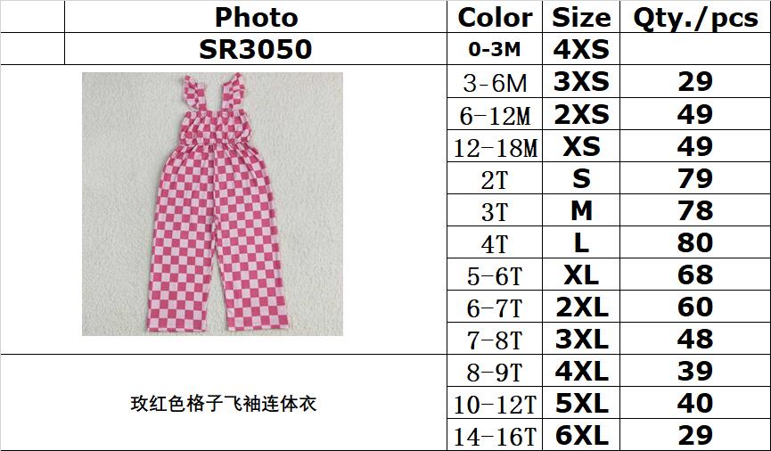 RTS NO MOQ SR3050 Rose red plaid flying sleeve jumpsuit