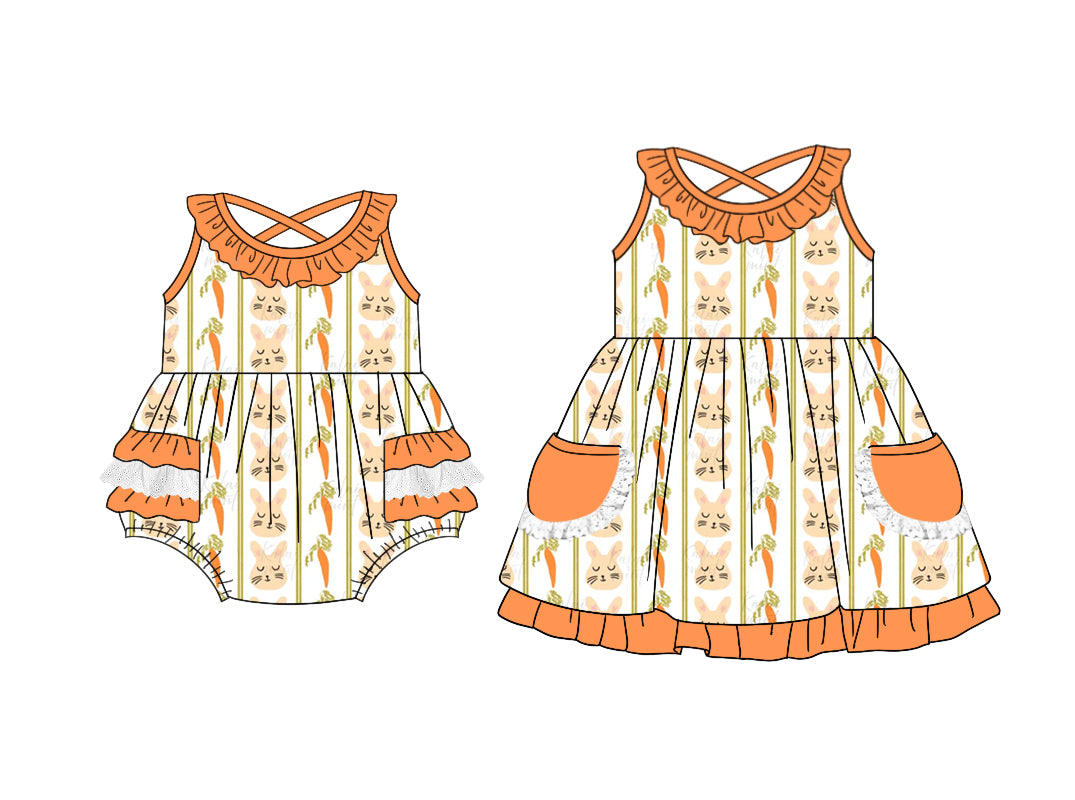 26.1.5 custom each style moq 5 eta 6-8week Sibling Sister easter baby short sleeve romper and dress match design