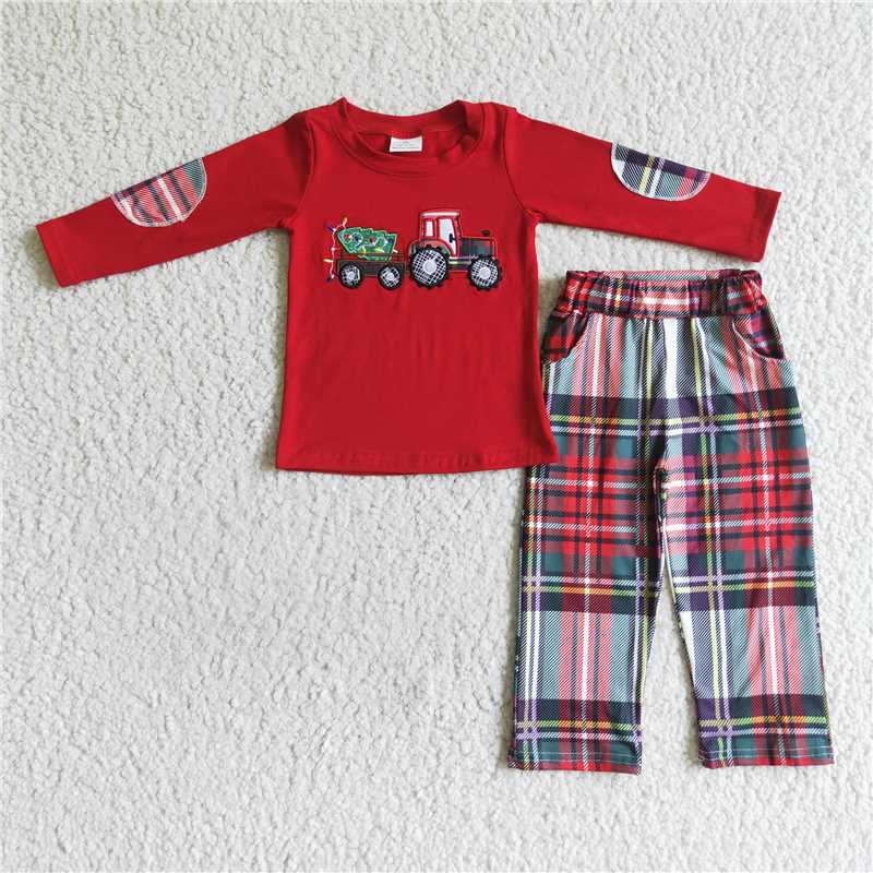 RTS NO MOQ(In Stock ) BLP0013 Embroidered Christmas long sleeve pants set