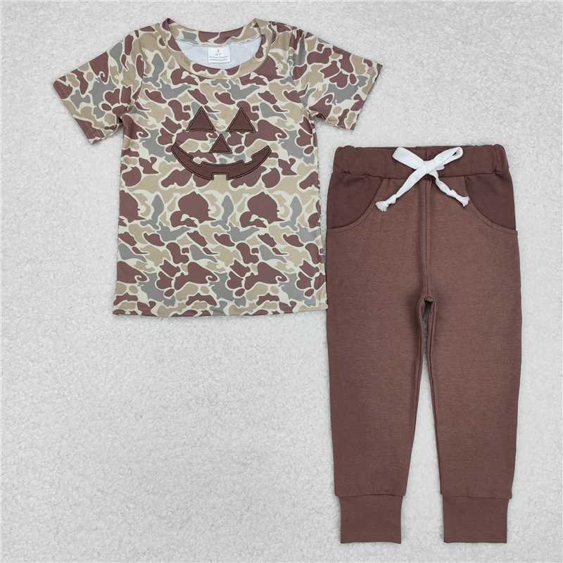 RTS NO MOQ(In Stock) BSPO0481 Embroidered Halloween short-sleeved trousers suit