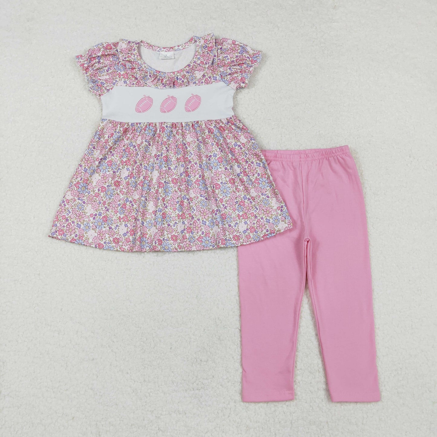 RTS NO MOQ(In Stock) GSPO1714 Embroidered bow rugby flower lace short-sleeved trousers set