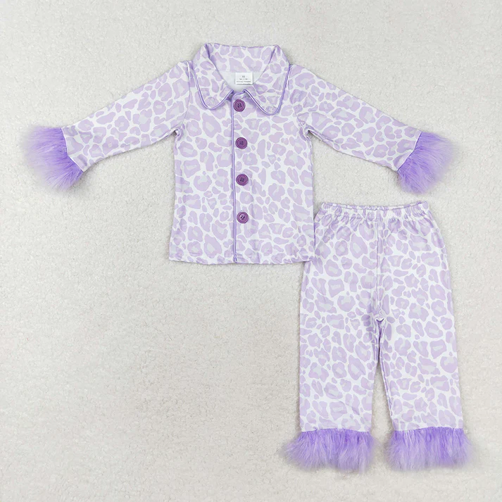 RTS NO MOQ Baby Girls Sister Sibling Buttons Top Pants Fur Pajamas Clothes Sets