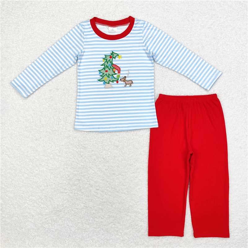 RTS NO MOQ(In Stock ) BLP0772 Embroidered Chistmas long sleeve pants set