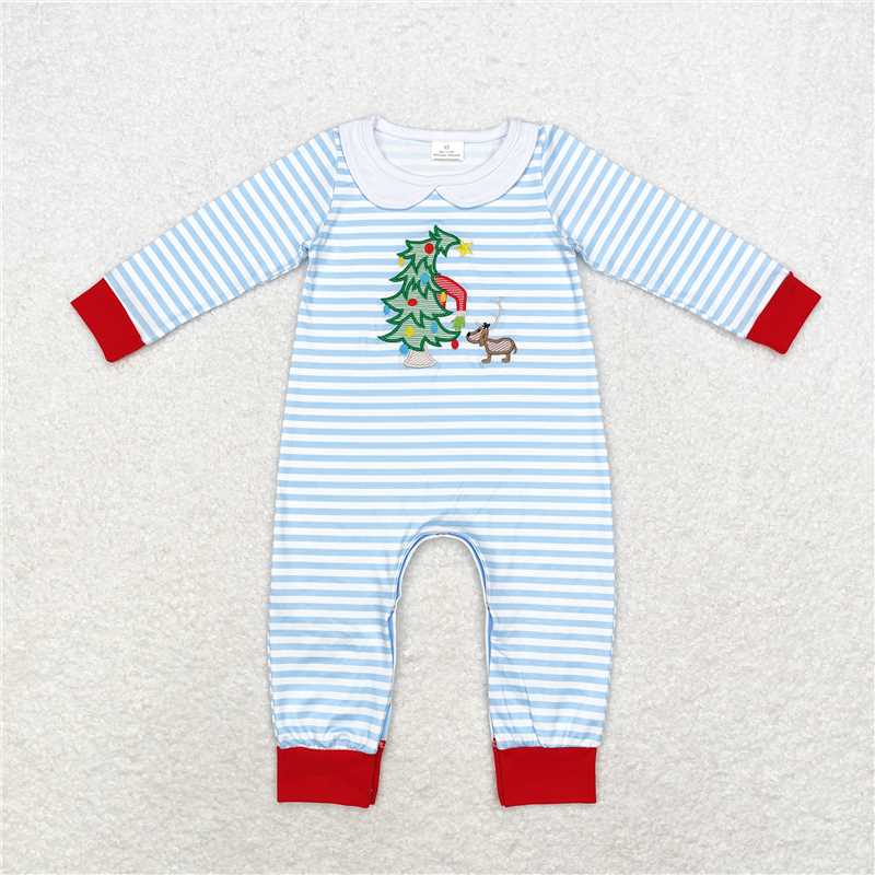 RTS NO MOQ(In Stock) LR1564 Embroidered Christmas long-sleeved jumpsuit