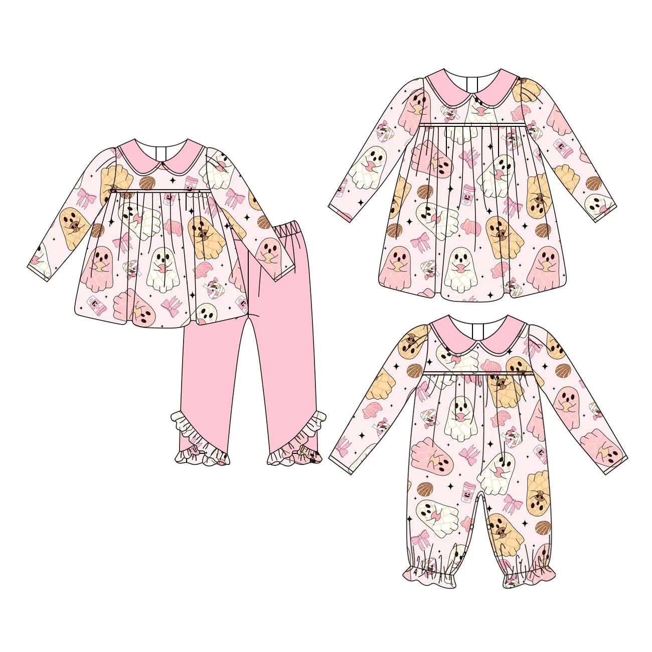 Custom moq 5 each style eta 6-7weeks baby girl clothes ghost long sleeve pants sets and romper and dress -25.8.15