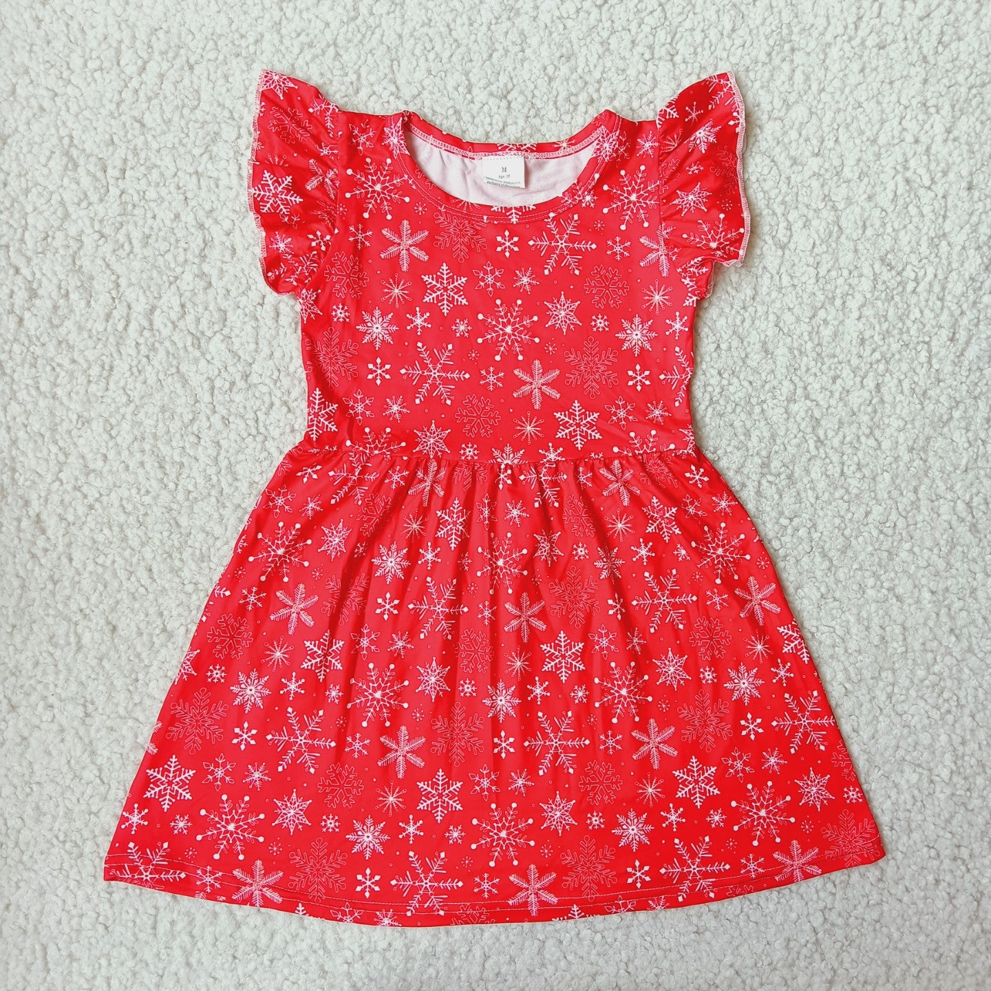 Snowflake pattern red flying sleeve dress 雪花图案红色飞袖裙