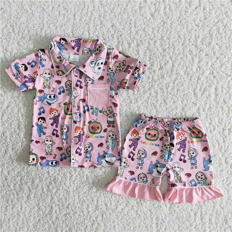 RTS NO MOQ ETA 5/7days Arrived B4-14 cocomelon pink girls pajamas set