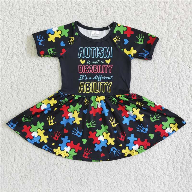 RTS NO MOQ 6 B11-5 E3-20 D3-11 Colorful puzzle pieces black hooded long-sleeved suit & short-sleeved dress & short-sleeved T-shirt