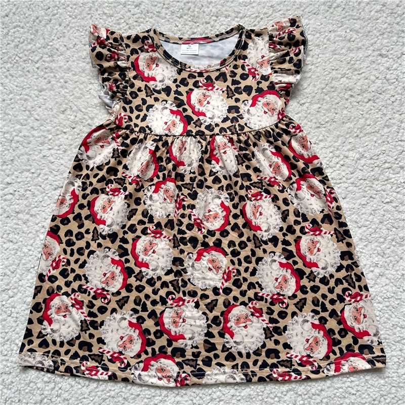 Santa leopard print flying sleeve dress 圣诞老人豹纹飞袖裙子粉色飞袖裙
