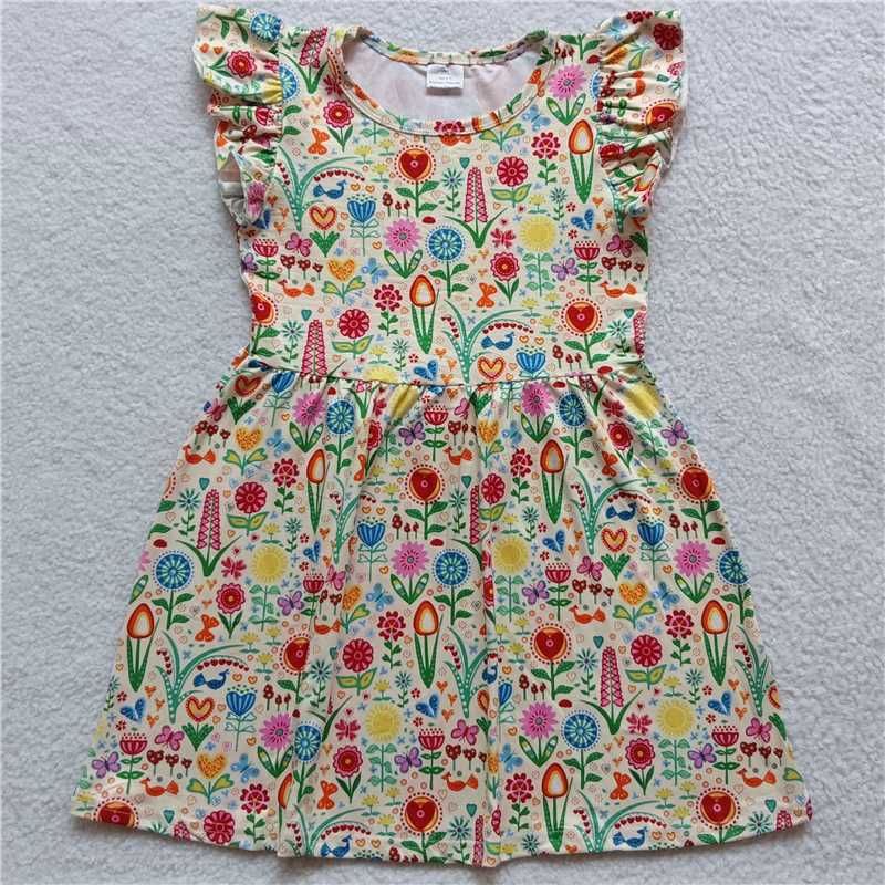 "G3-1-2. Colorful flower beige flying sleeves dress"