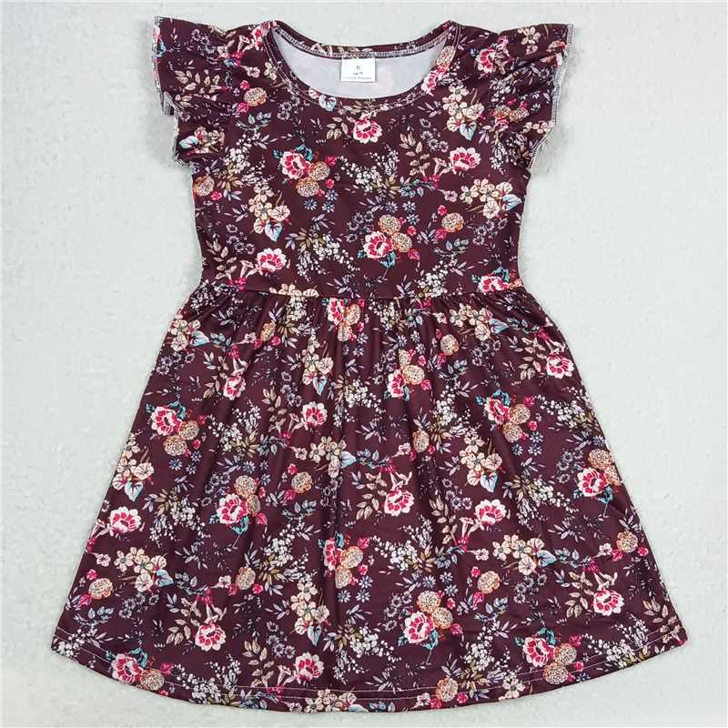 "G3-1-7., Colorful floral purple flying sleeves dress"