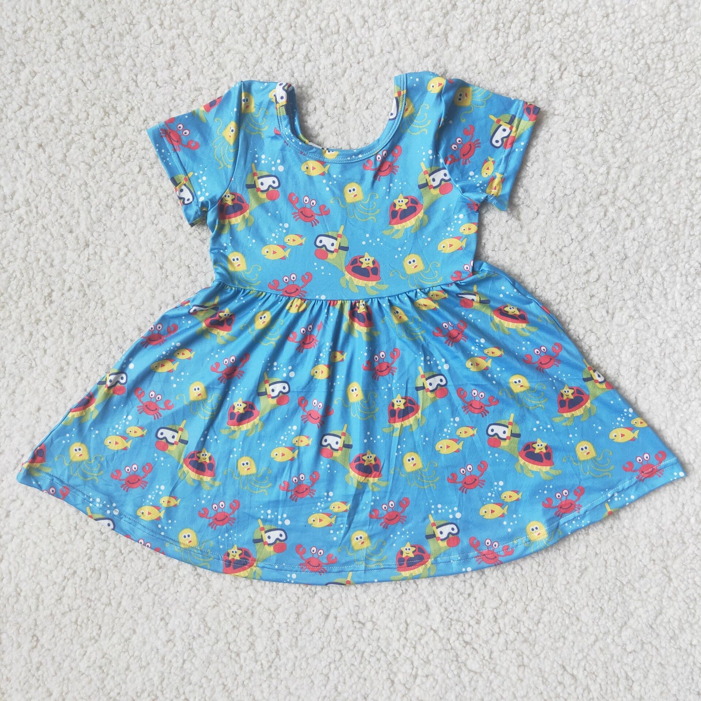 Starfish Turtle Blue Short Sleeve Dress 海星乌龟蓝色短袖裙