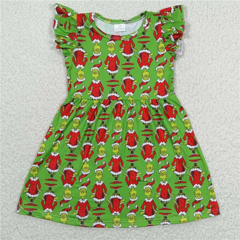 Christmas Green Headed Man Green Flying Sleeve Dress 圣诞绿头人绿色飞袖裙