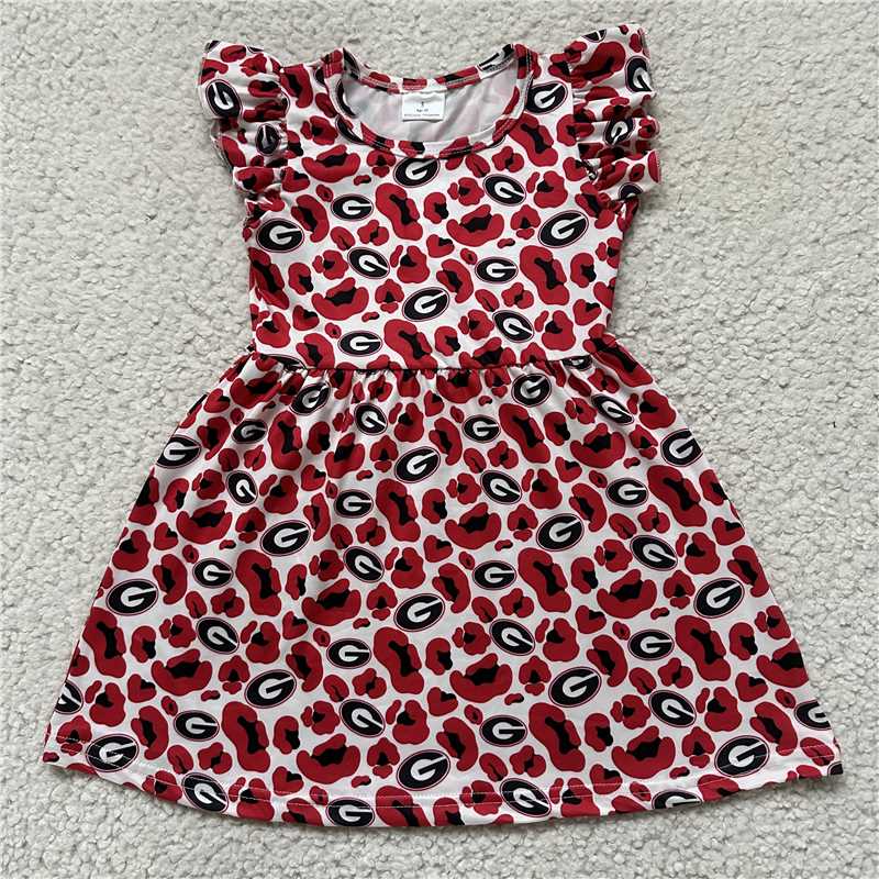 G red patch white flying sleeve dress G红色斑块白色飞袖裙