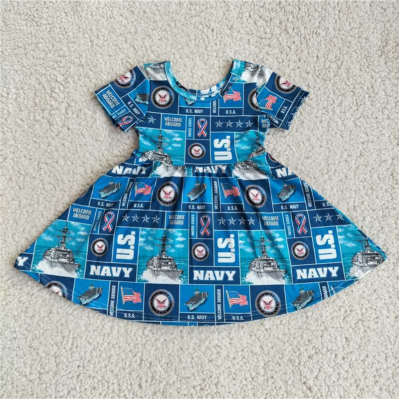 Electric tower logo letter blue short-sleeved dress 电塔标字母蓝色短袖裙