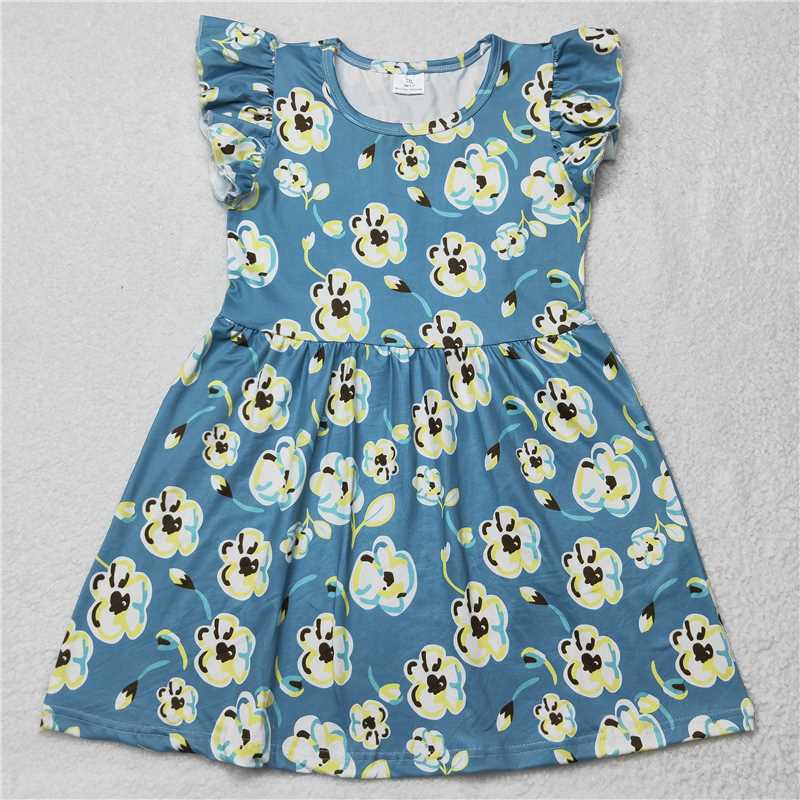 Yellow flower blue flying sleeve dress 黄色花朵蓝色飞袖裙