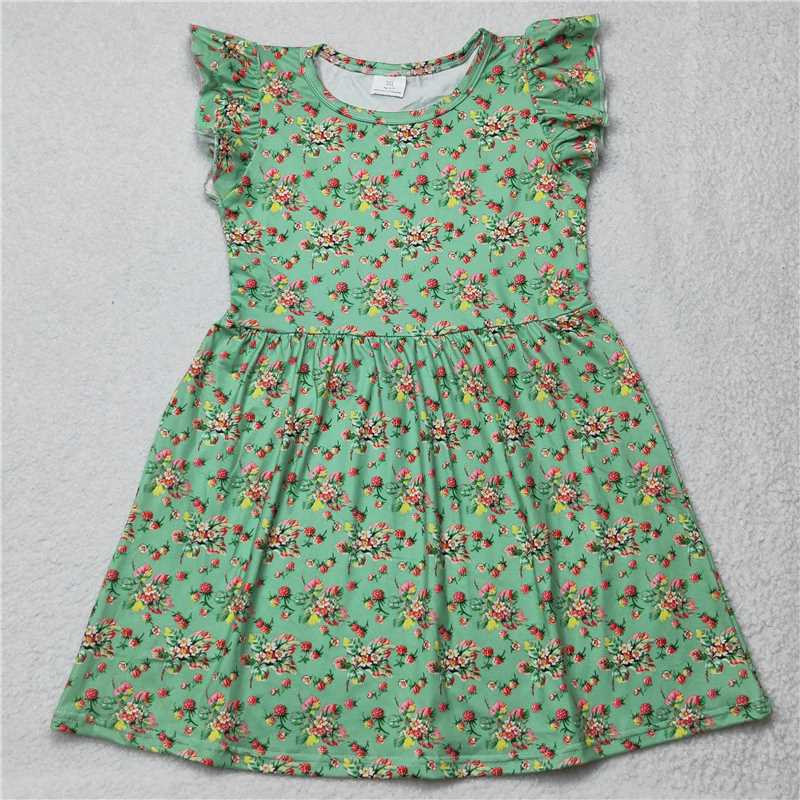 Pink yellow floral green flying sleeve dress 粉黄色花绿色飞袖裙