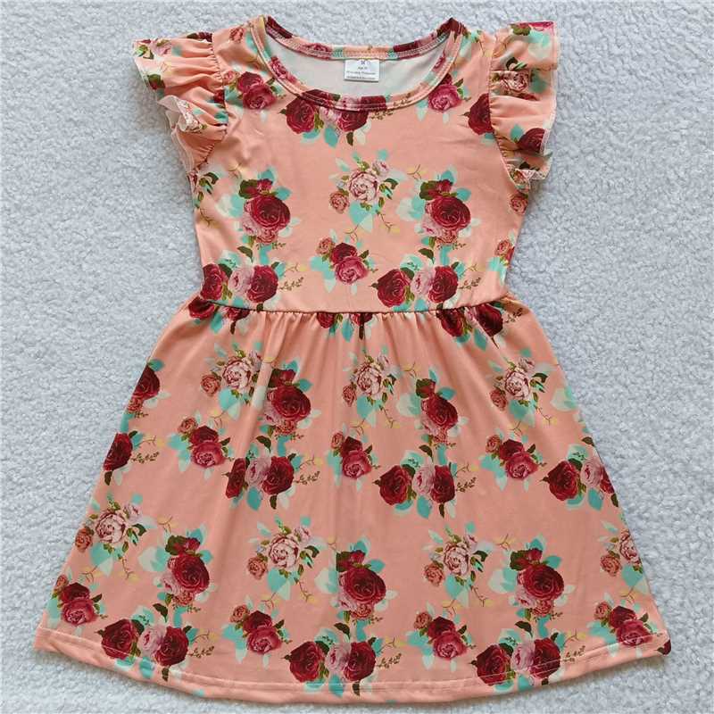 Purple flower blue leaves orange flying sleeve dress 紫色花蓝色叶子橘色飞袖裙