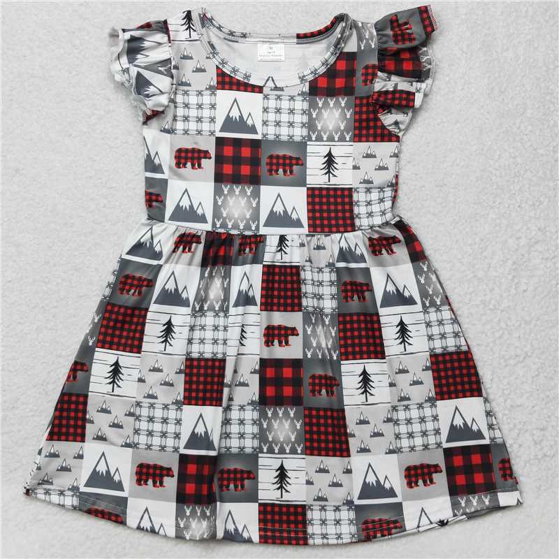 Bear plaid flying sleeve dress 狗熊格子飞袖裙