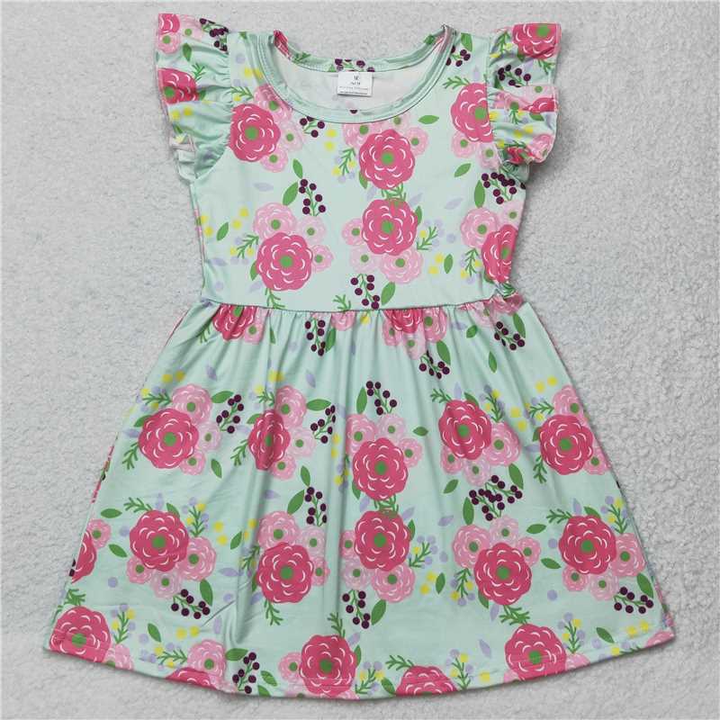 Pink flower green flying sleeve dress 粉红色花朵绿色飞袖裙