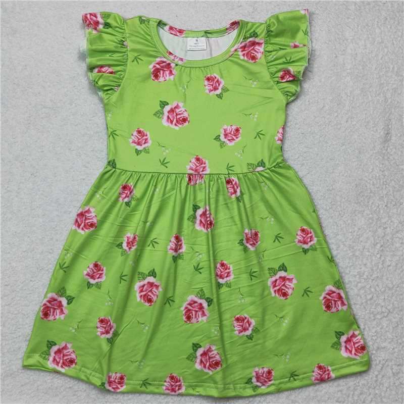 Pink floral green flying sleeve dress 粉色花绿色飞袖裙
