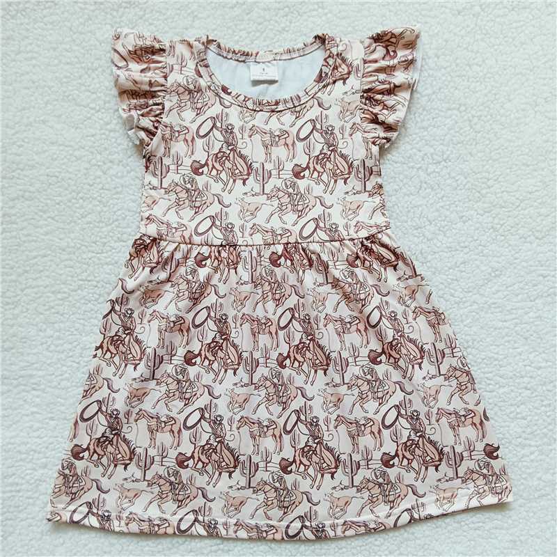 Horse Riding Cactus Beige Flying Sleeve Dress 骑马仙人掌米白色飞袖裙