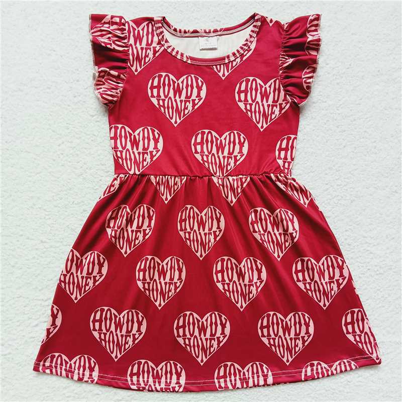 Letter Love Burgundy Flying Sleeve dress 字母爱心酒红色飞袖裙