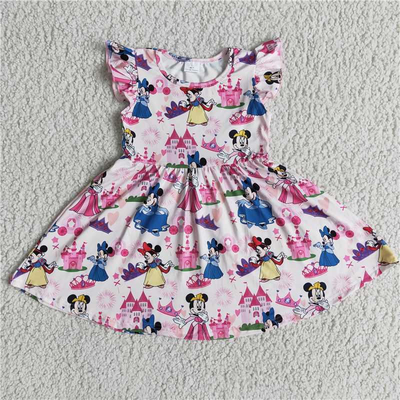 RTS NO MOQ ETA 5/7days Arrived E6-5 Mickey Castle Flying Sleeve Dress