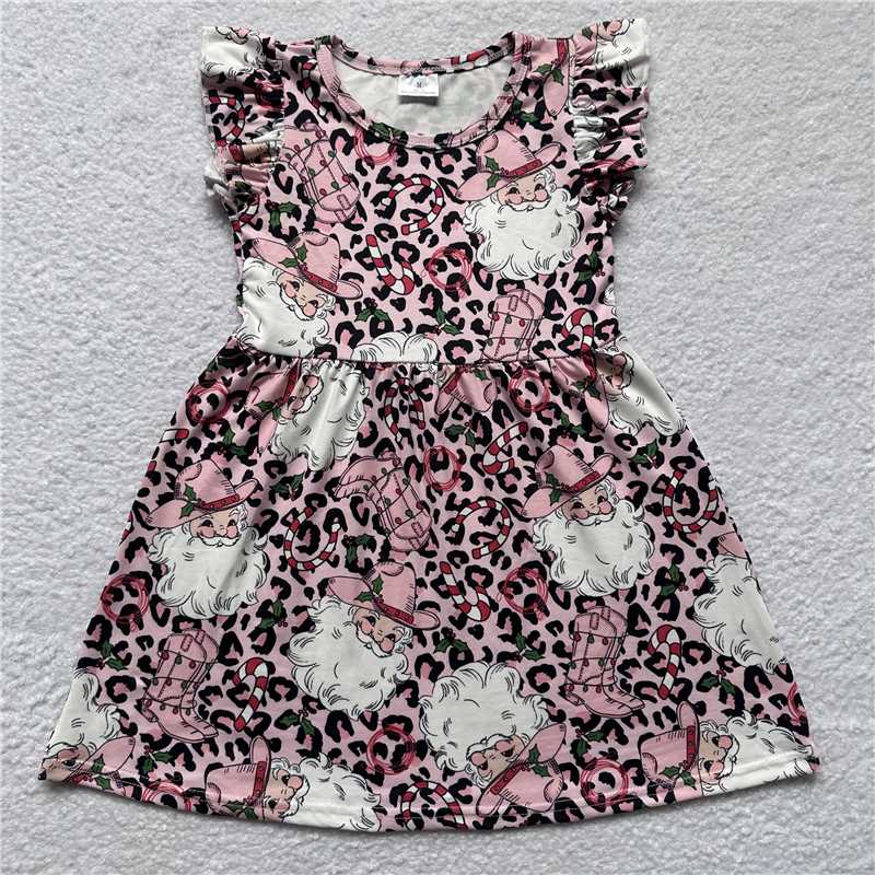 Santa pink leopard print flying sleeve dress 圣诞老人粉色豹纹飞袖裙