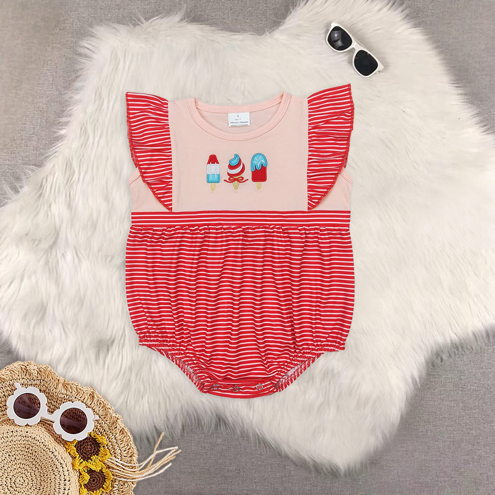 RTS NO MOQ baby boys clothes embroidery ice cream short sleeve Clothes Sets dress romper