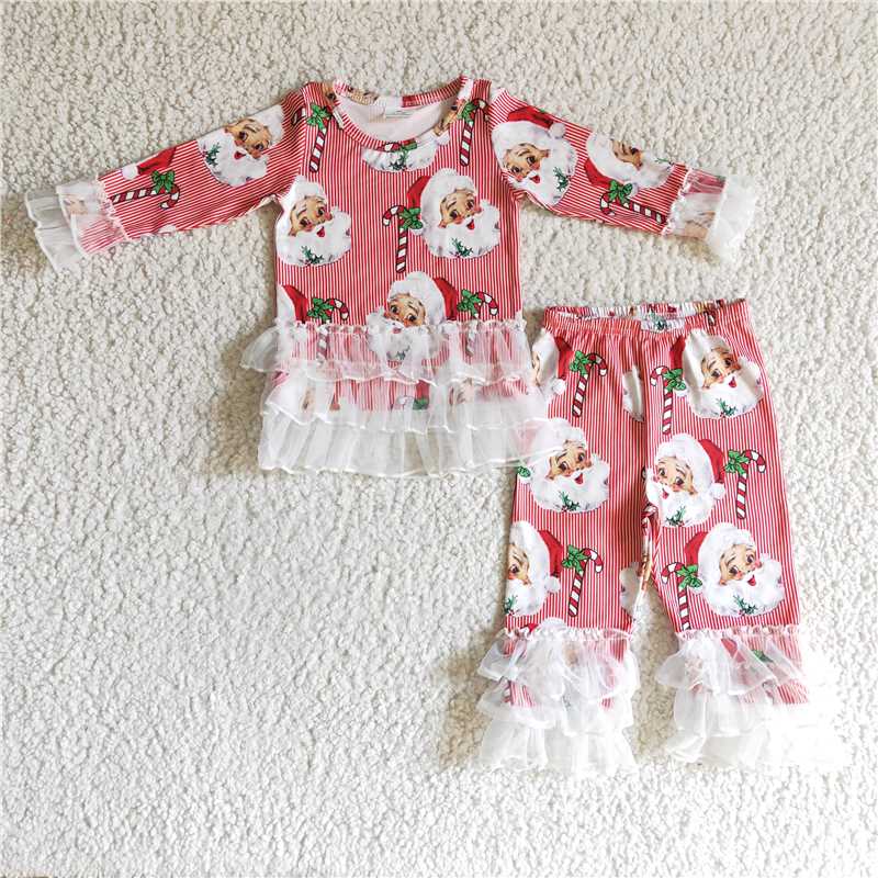 RTS NO MOQ(In Stock)6 B12-18 Girls' Santa Claus Lace Long-Sleeved Suit