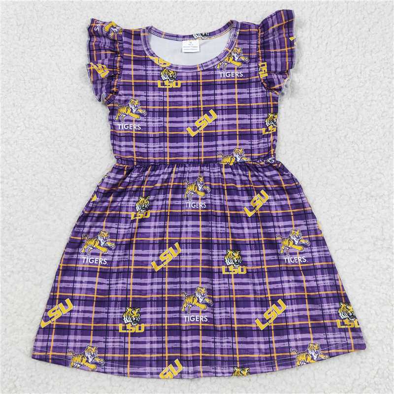 LSU purple plaid flying sleeve dress LSU紫色格子飞袖裙