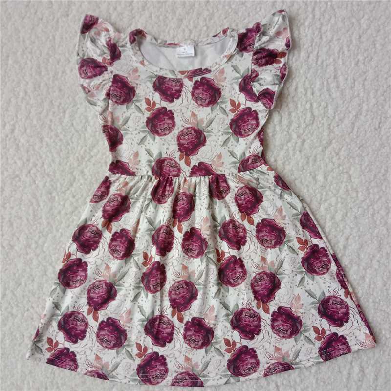 Dark purple floral flying sleeve dress 深紫色花飞袖裙