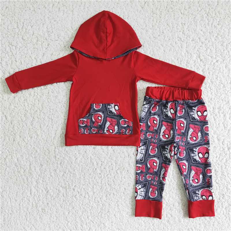 6 B4-21 Red Spider-Man Hooded Long Sleeve Sweatshirt and Pants Set