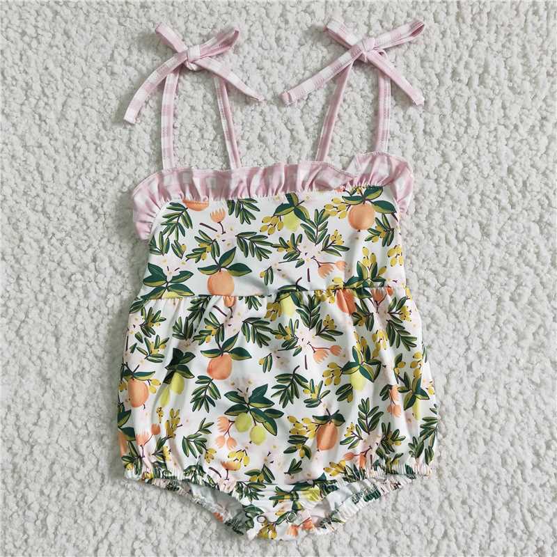 RTS NO MOQ SR0030 Girls Lemon Fruit Pink Lace Suspender Bodysuit