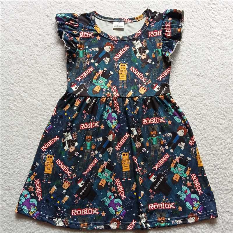 Robot letters dark blue flying sleeve dress 机器人字母深蓝色飞袖裙