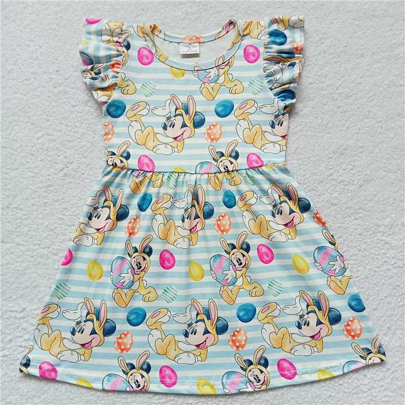 Mickey Mouse balloon white and blue striped flying sleeve dress 米老鼠气球白蓝条纹飞袖裙
