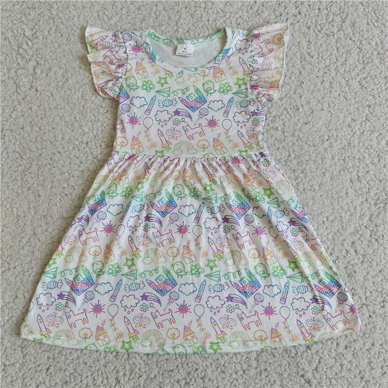 Colorful line house rainbow flying sleeve dress 彩色线条房子彩虹飞袖裙