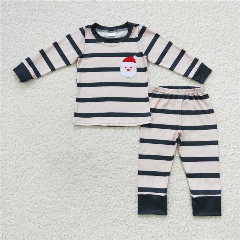 RTS NO MOQ embroidery BLP0220 GLP0549 Christmas Deer Stripe Boys and Girls Pajamas Long Sleeve and Pants Set