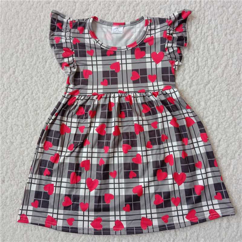 Red love plaid flying sleeve dress 红爱心格子飞袖裙