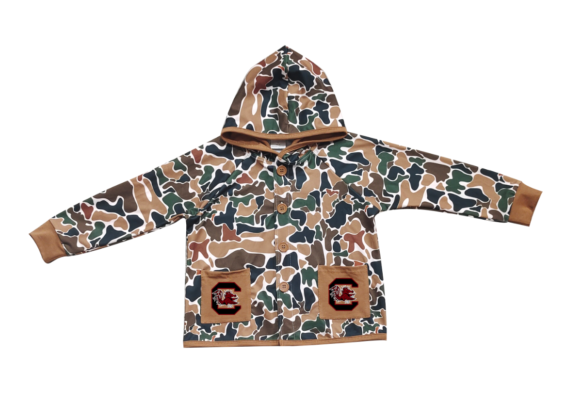 Custom moq 5 mix size milk silk baby boys clothes team summer camouflage button hooded long sleeve top-25.11.25