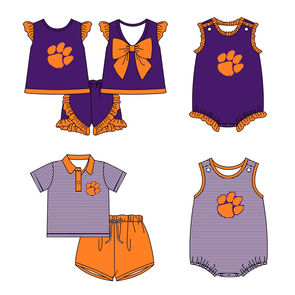 Custom summer team clothes baby girl and boys clothes sets rompers