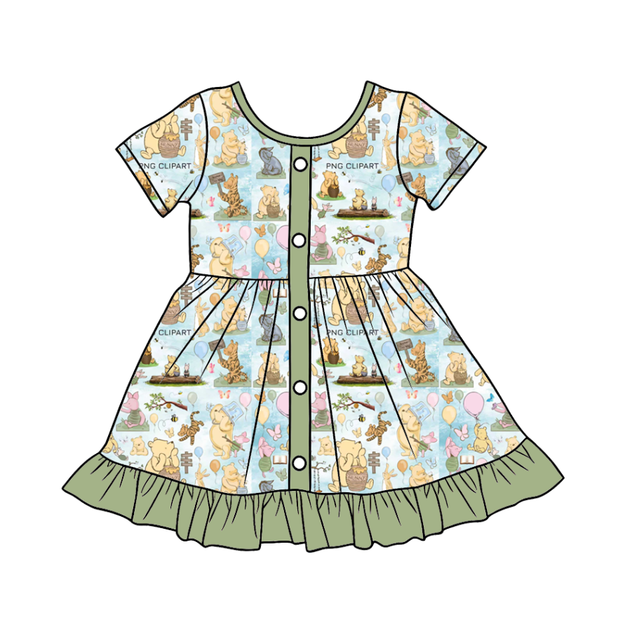 Custom moq 5 mix size milk silk baby girl boy clothes cartoon short sleeve shorts sets 2 and dresses and top