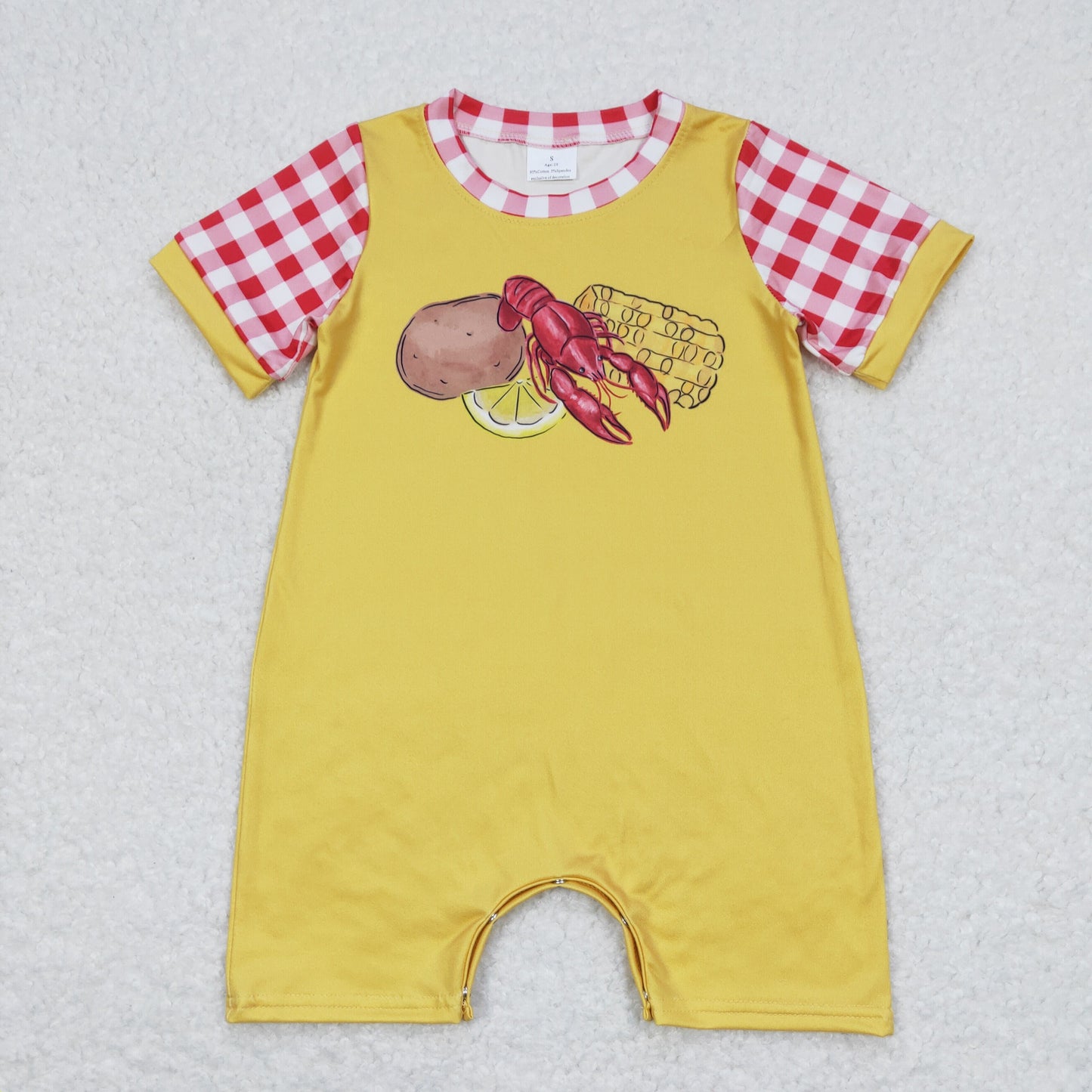 RTS NO MOQ(In Stock) Potato, crayfish, corn, red, white, plaid and yellow short-sleeved jumpsuit
