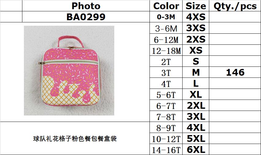 RTS NO MOQ BA0299 Team Fireworks Plaid Pink Meal Bag
