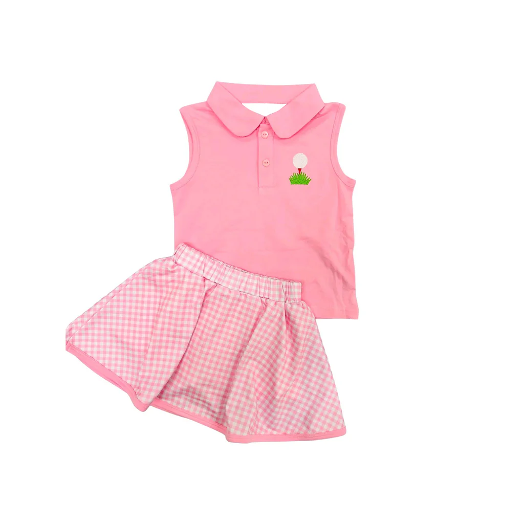 PRE ORDER Deadline August 28close custom no moq baby kids shorts sleeve Golf pink short-sleeved shorts set