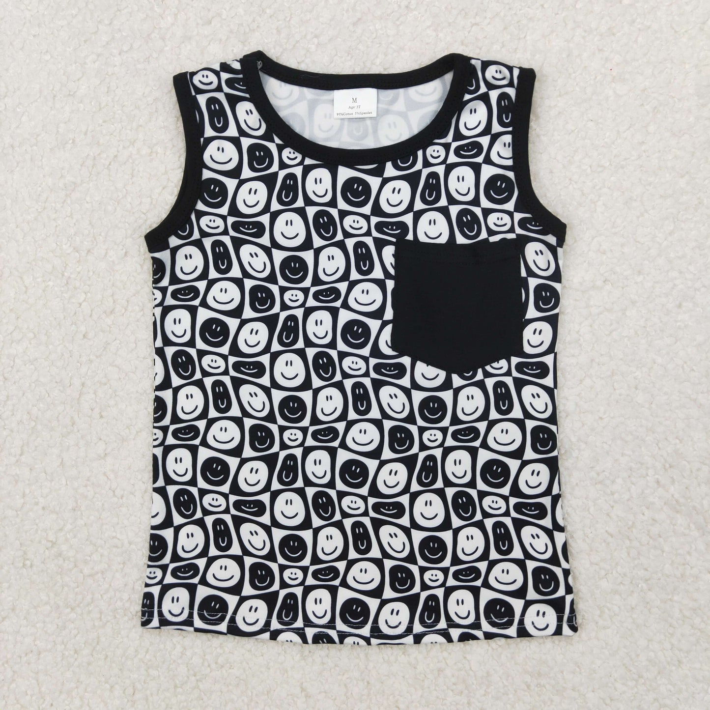 RTS NO MOQ(In Stock) Smiley face black and white plaid pocket vest