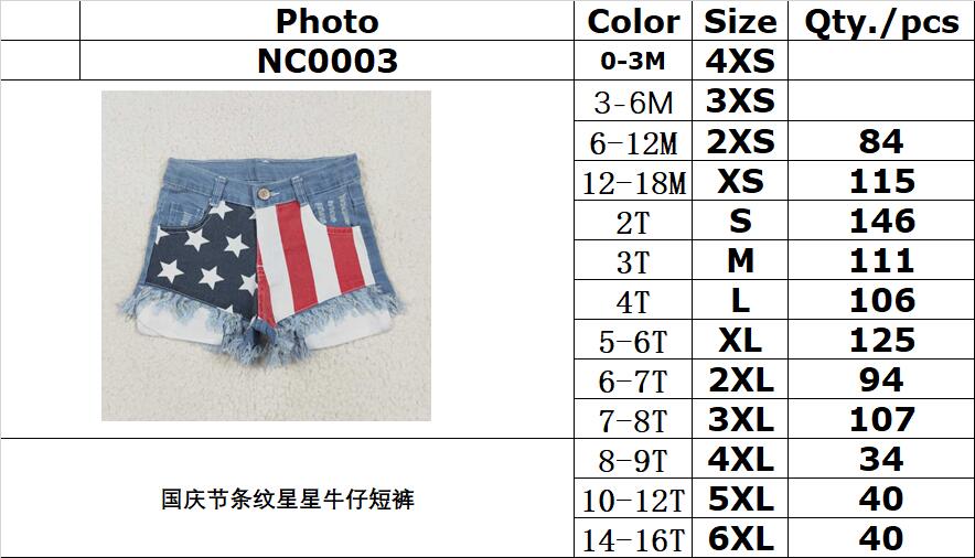 RTS NO MOQ NC0003 National Day Stripe Stars Denim Shorts