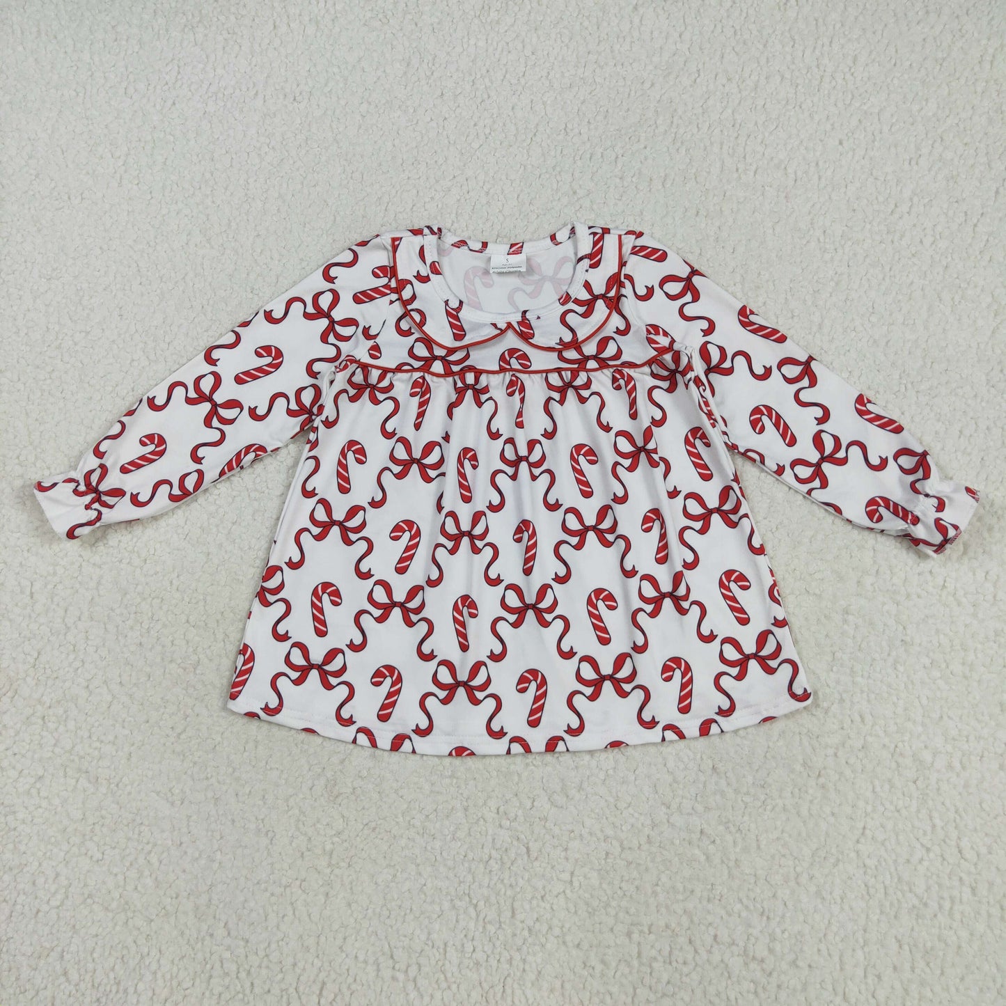 RTS NO MOQ(In Stock) GLD1130 Crutch red bow pattern baby collar long sleeve dress
